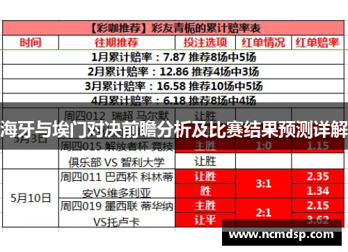 海牙与埃门对决前瞻分析及比赛结果预测详解
